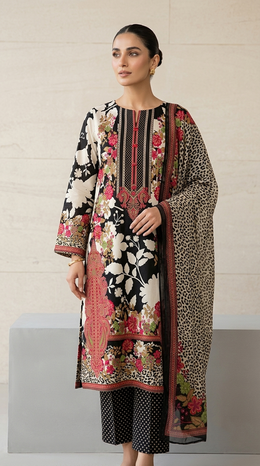 3Pcs Unstitched  LUS-V5-003