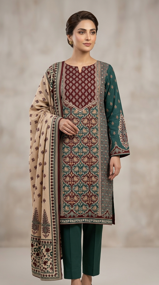 3Pcs Unstitched  LUS-V5-004