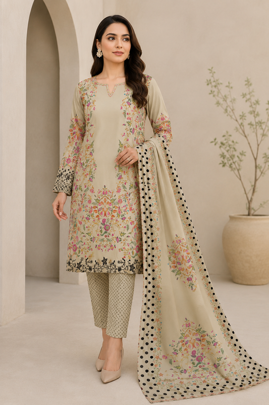 3Pcs Unstitched  LUS-V6-003