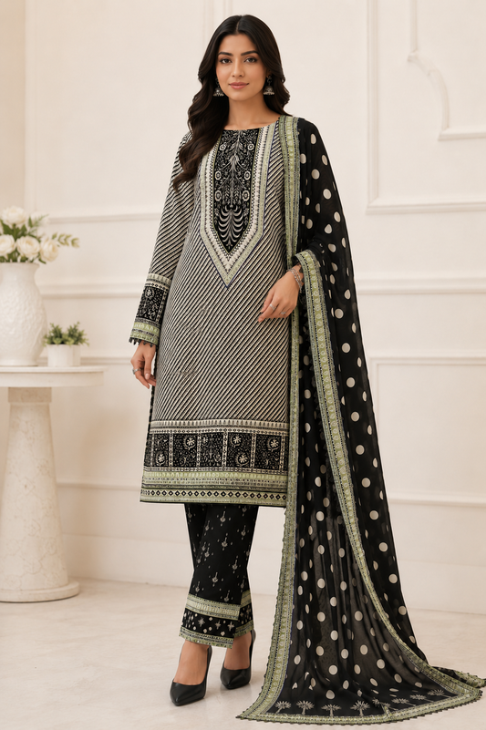 3Pcs Unstitched  LUS-V6-004