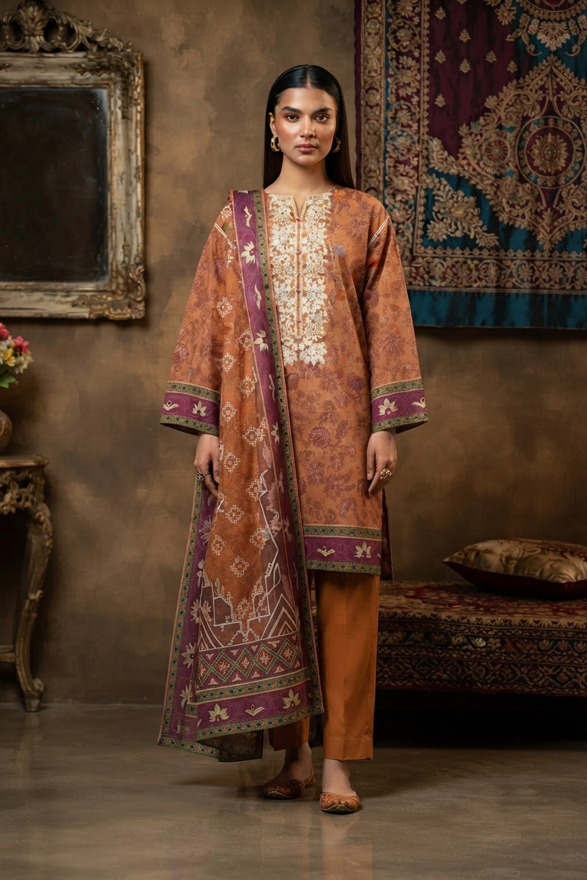 3Pcs Unstitched  LUS-V6-006