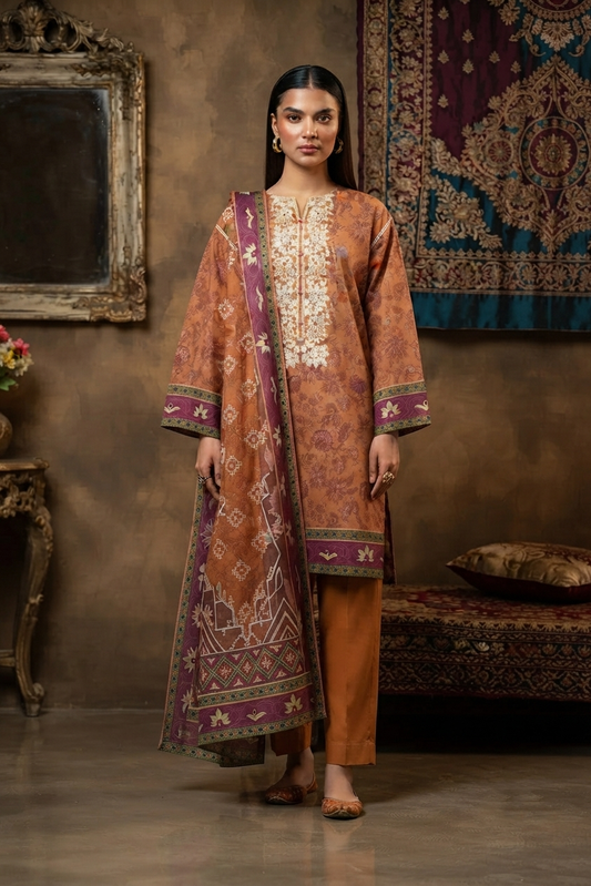 3Pcs Unstitched  LUS-V6-006