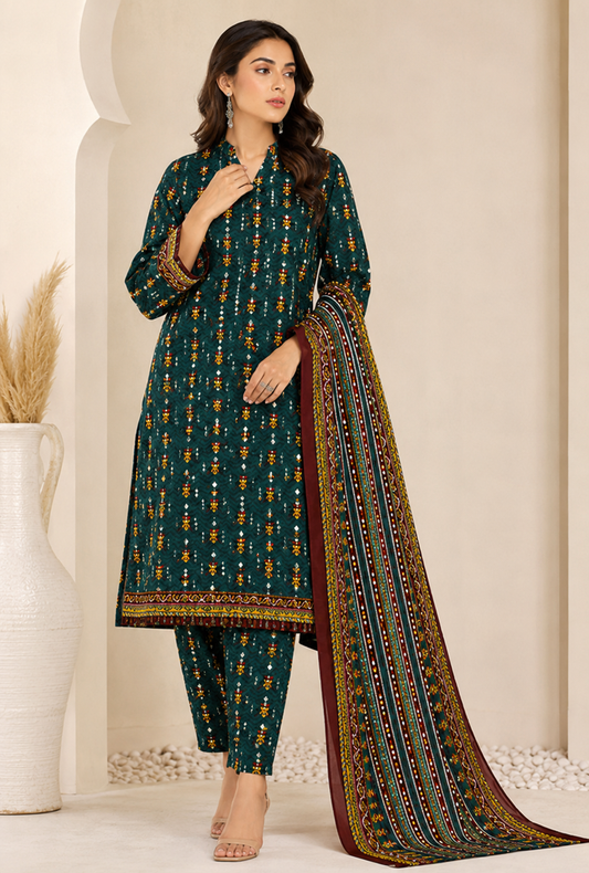 3Pcs Unstitched  LUS-V8-0010