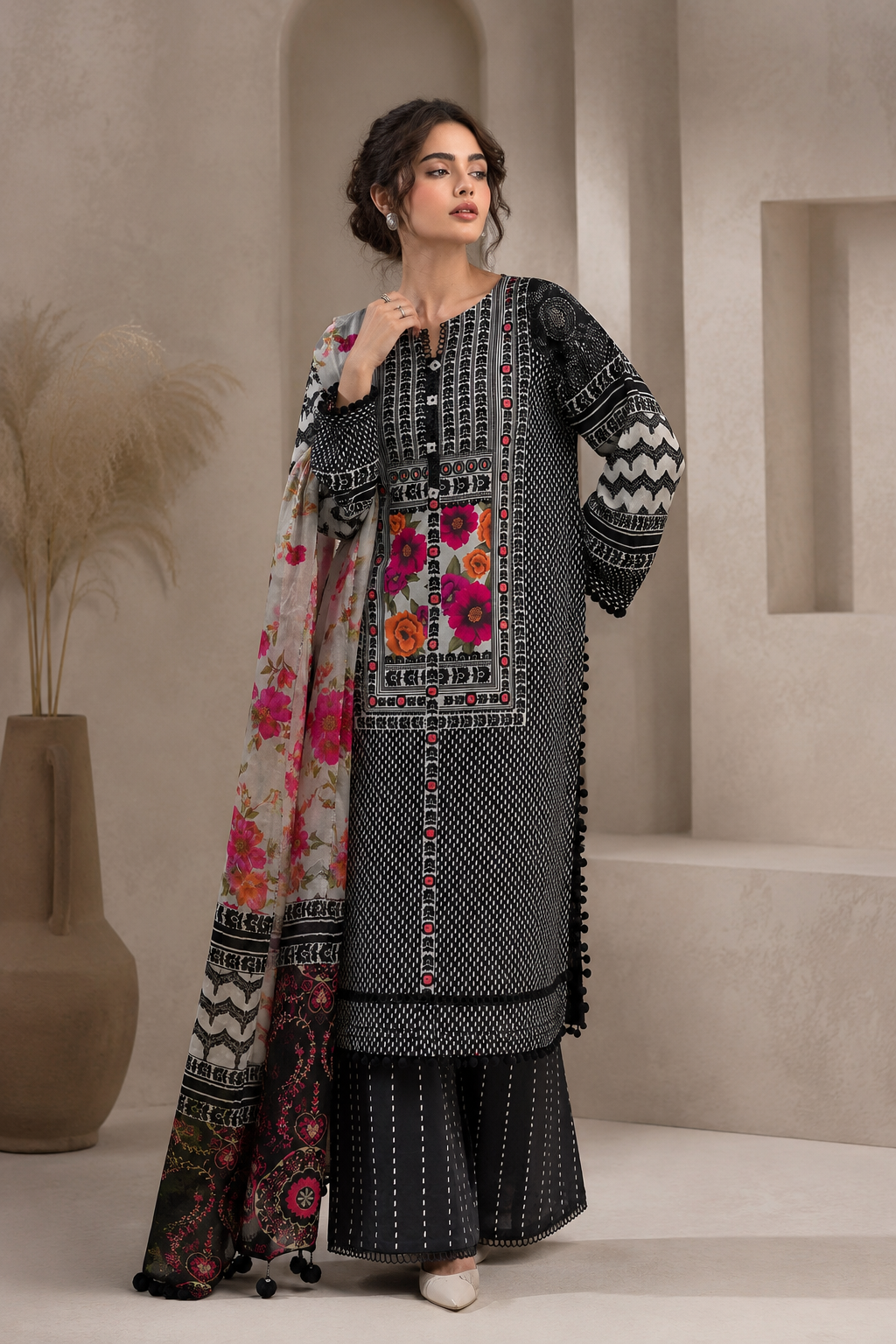 3Pcs Unstitched  LUS-V8-007