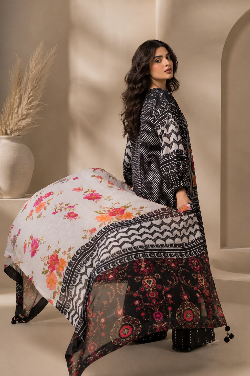 3Pcs Unstitched  LUS-V8-007
