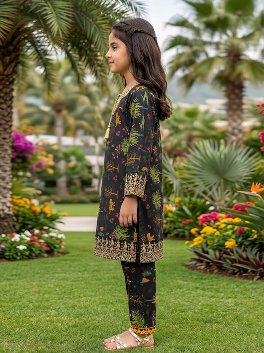 RWS-0010, Embroidered Deep Bold Black Digital Print 2 Pcs