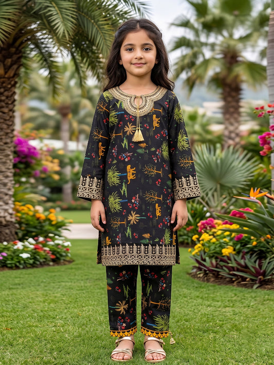 RWS-0010, Embroidered Deep Bold Black Digital Print 2 Pcs