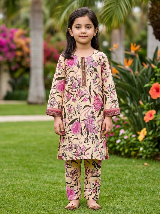 RWS-0013, Embroidered Soft Beige Digital Print 2 Pcs