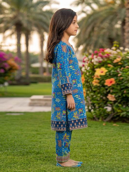 RWS-0014, Embroidered Deep Blue Digital Print 2 Pcs