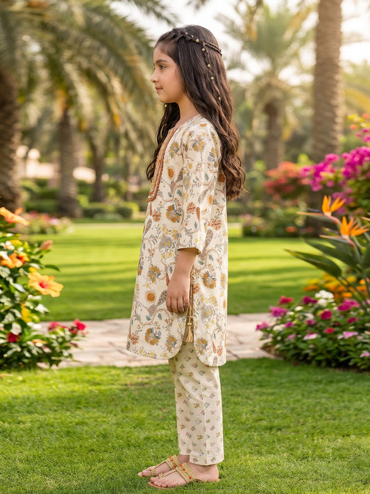 RWS-0016, Embroidered Off-White (ivory) Digital Print 2 Pcs