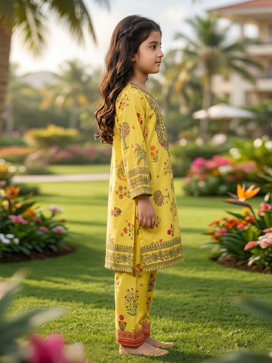 RWS-0017, Embroidered Sunny Yellow Digital Print 2 Pcs