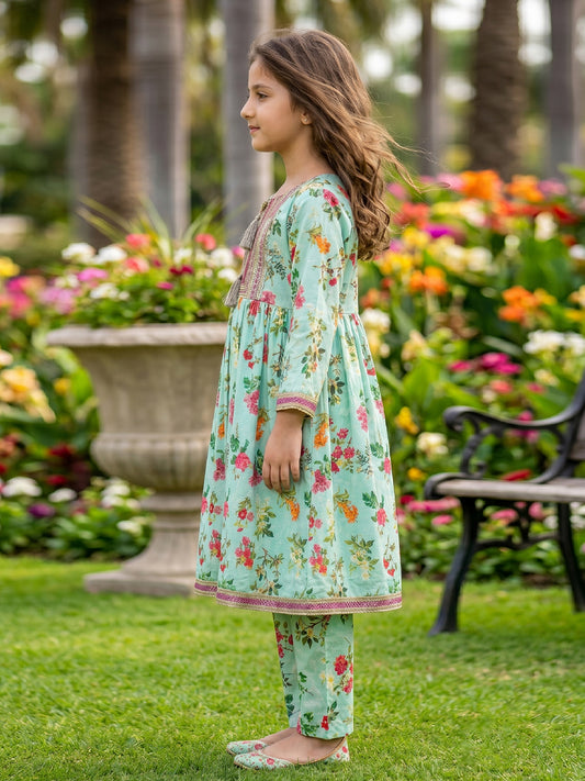 RWS-0019, Embroidered Mint Green Digital Print 2 Pcs